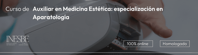 Imagen corporativa de Inesbe recomendando cursos de especialización en aparatología estética en clínicas.